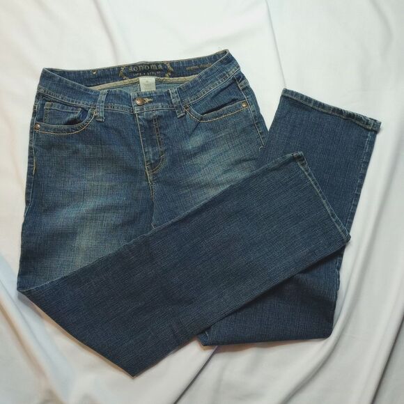 Sonoma Life Style Straight Leg Mom Jeans Covered Back Pocket Stretch Denim sz 10 - Picture 2 of 6